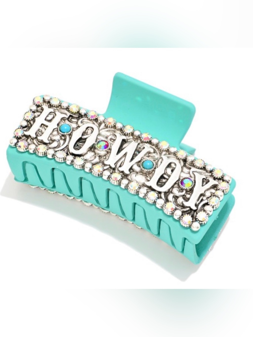 Metal Tone Western Turquoise HOWDY 4 inch Claw Clip